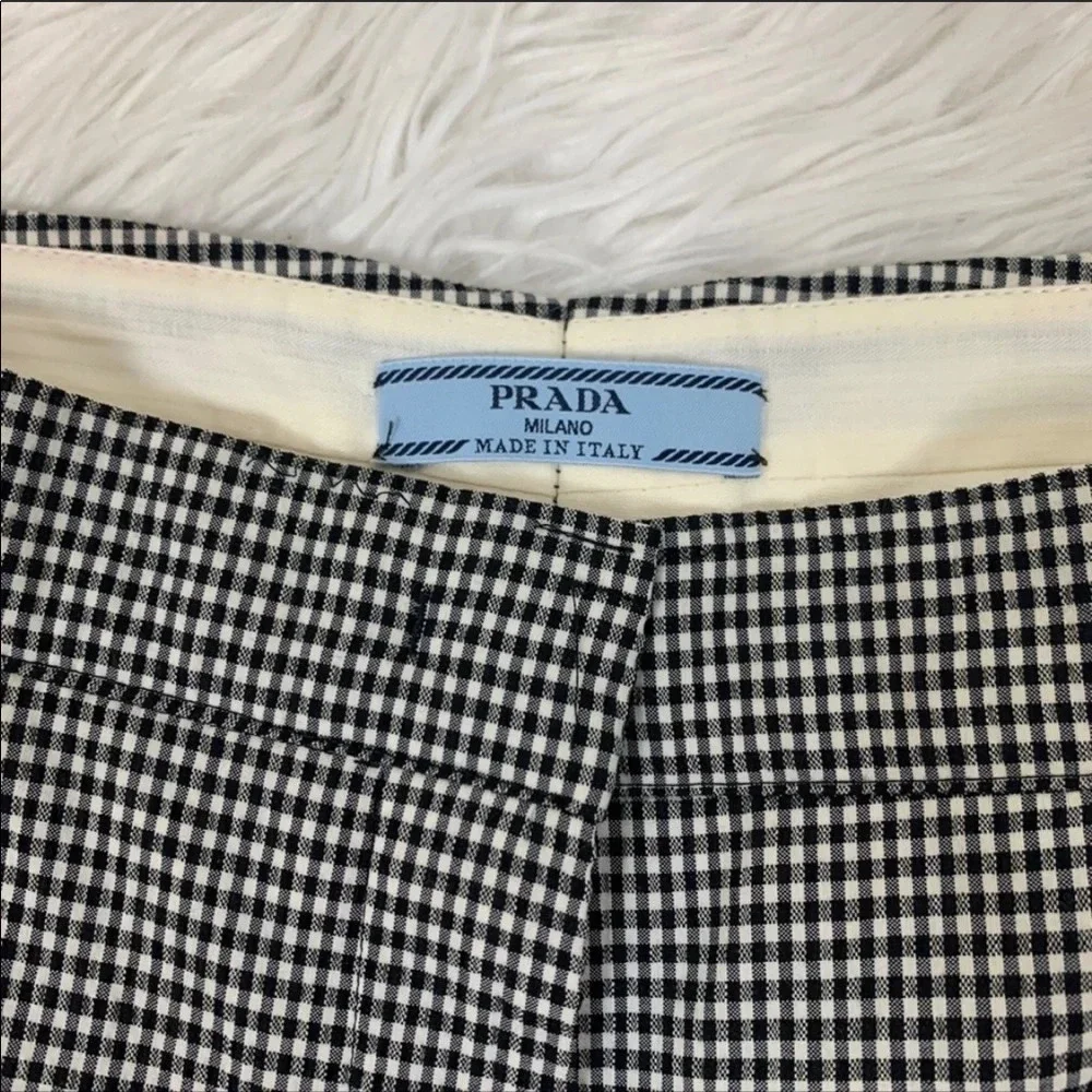 NWOT Prada Check Print Gabardine Wool Trouser Black and White Designer Women 10 - Picture 7 of 15